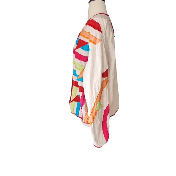 New Directions Plus Patchwork Jacket Womens 1X Linen Cotton Artsy Multicolor - Picture 2 of 8